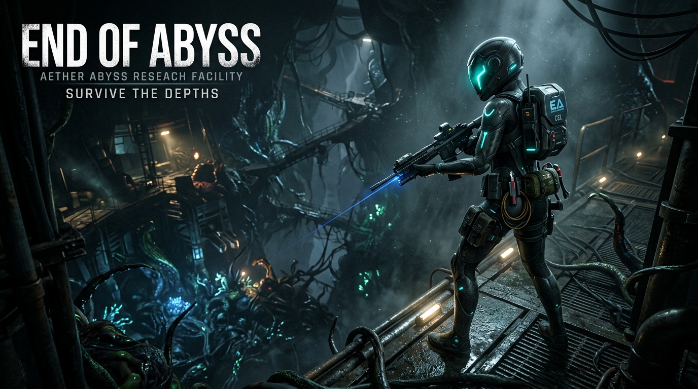 End of Abyss Key Art - Protagonist Cel exploring subterranean facility